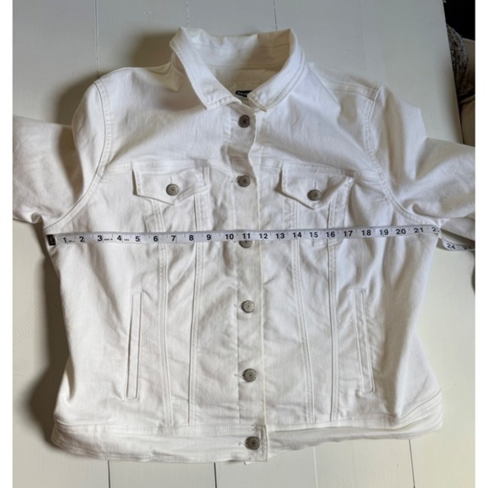 Womens XL White Denim Trucker Jacket Jean Jacket Cotton Cropped Layering - Picture 6 of 9